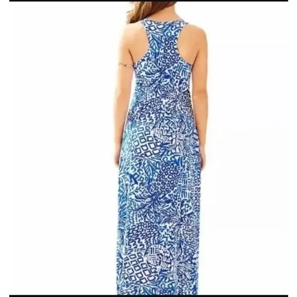 Lilly Pulitzer Kerri Maxi Dress Resort White Blue Pima Cotton‎ Racerback XS - Picture 2 of 9